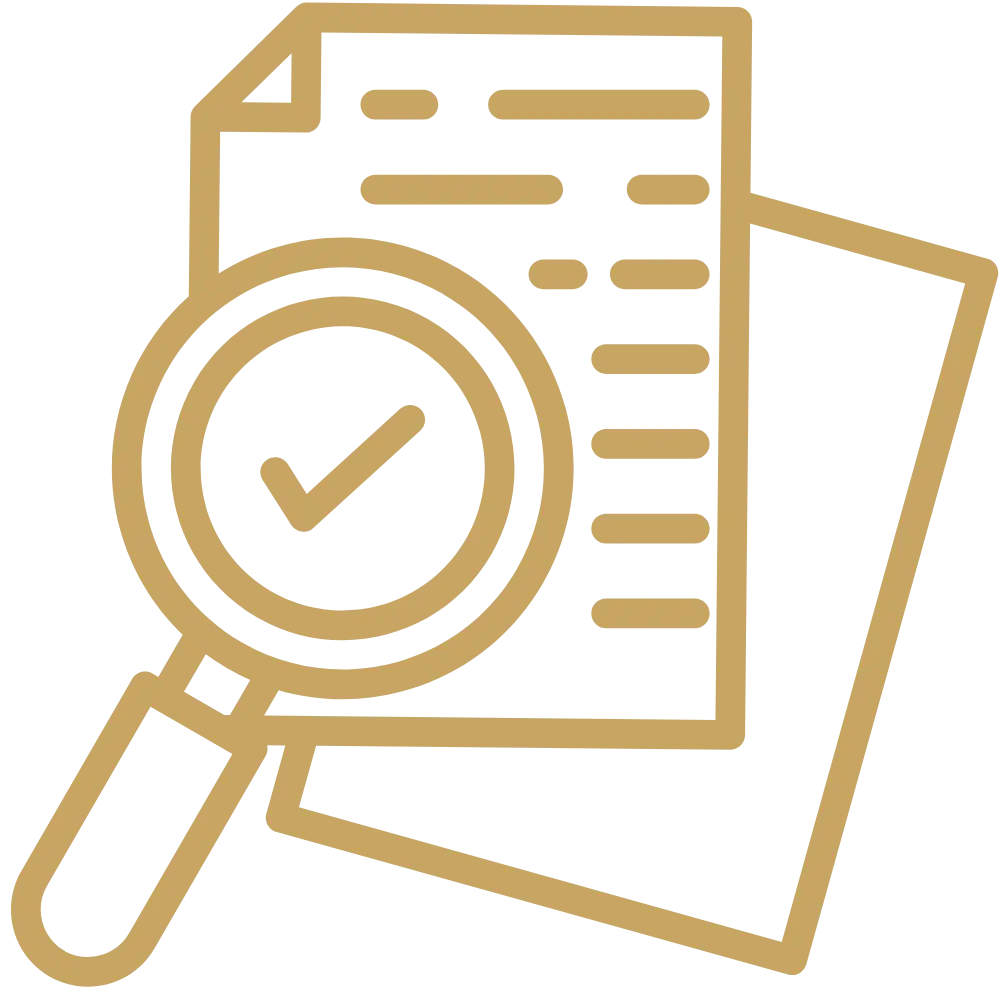 Due diligence and closing management icon with document and checkmark