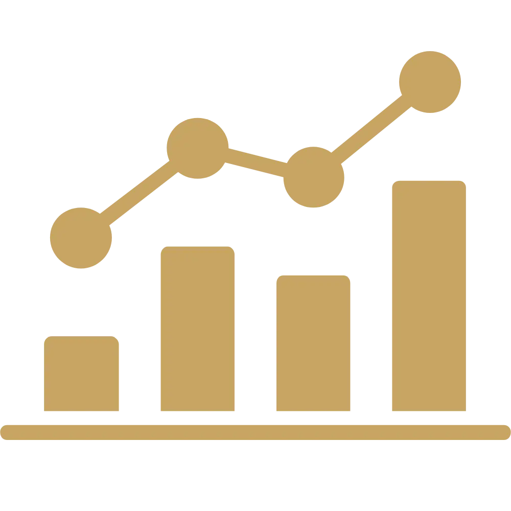 Gold icon representing financial growth and performance analysis — Lions Financial services