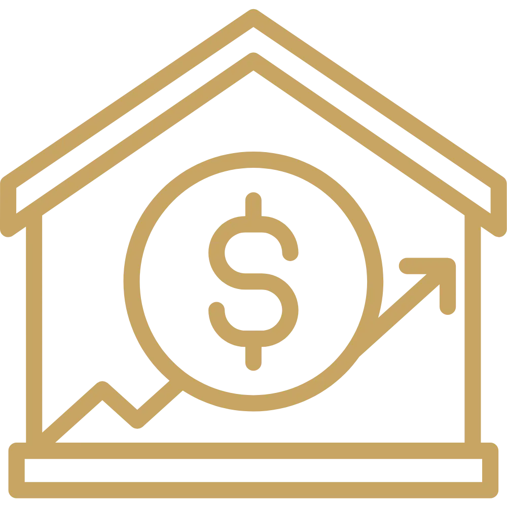 Real estate closing management icon with house and financial symbol
