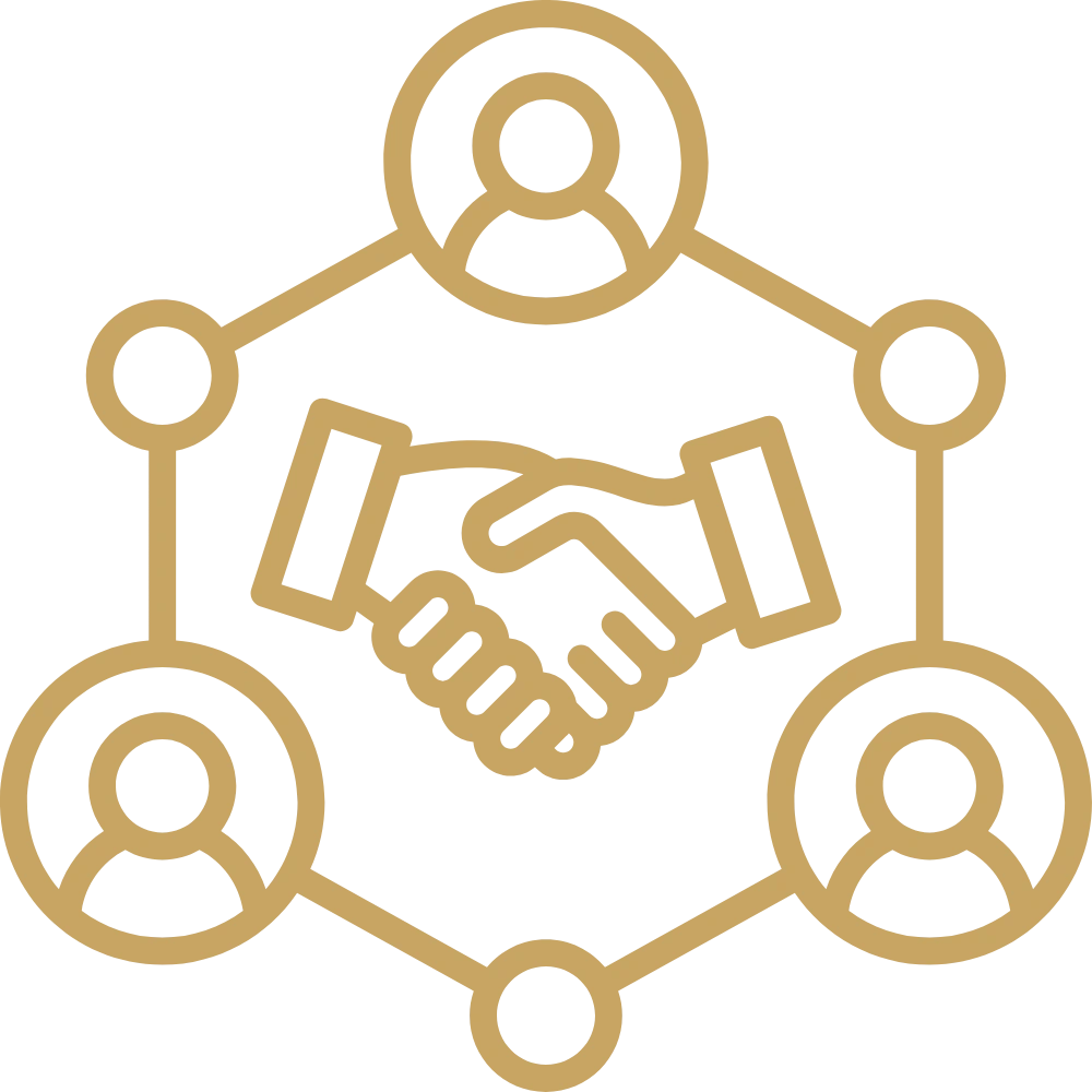 Handshake and network connection icon representing lender relationships and access
