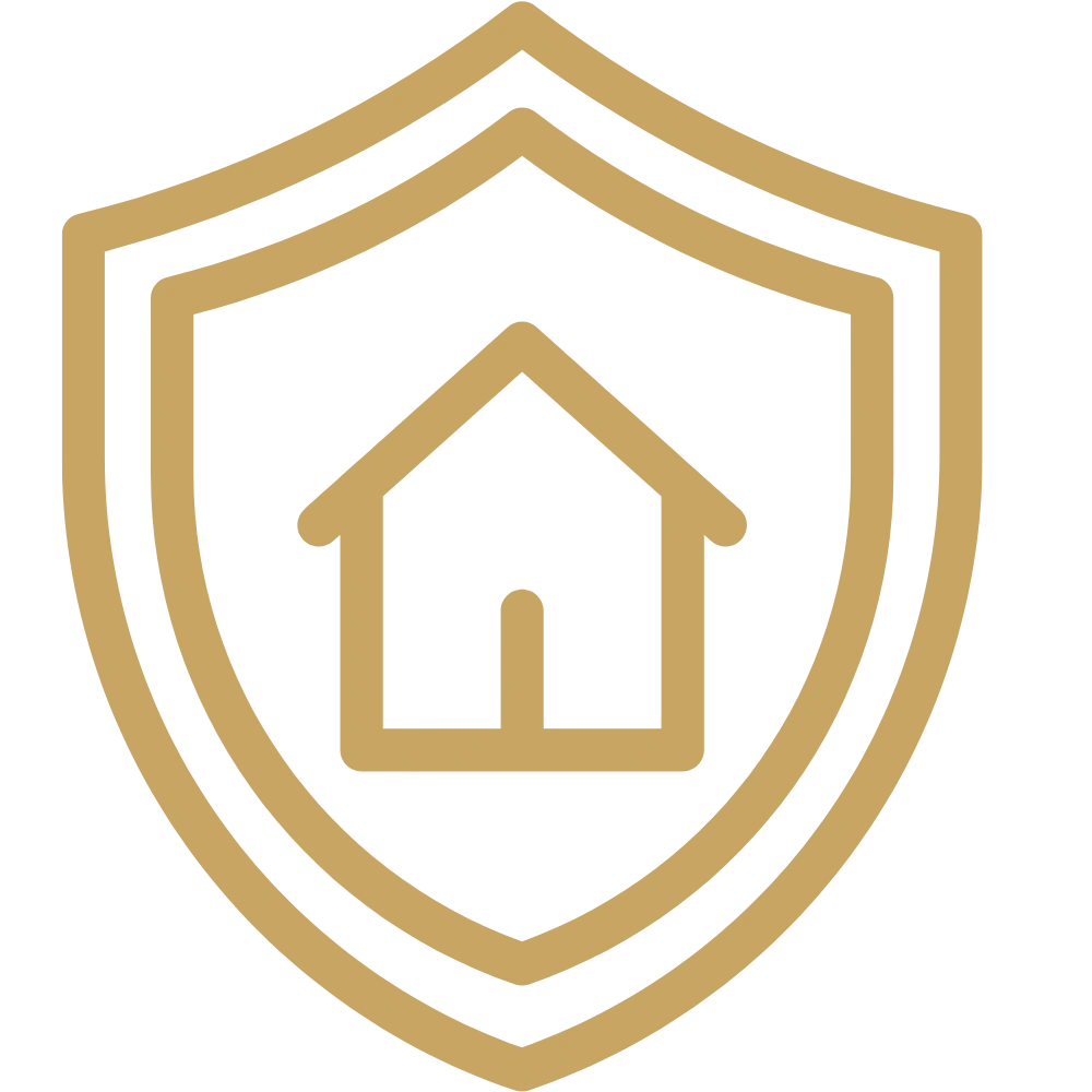 Shield with house icon representing secure and reliable loan closing process