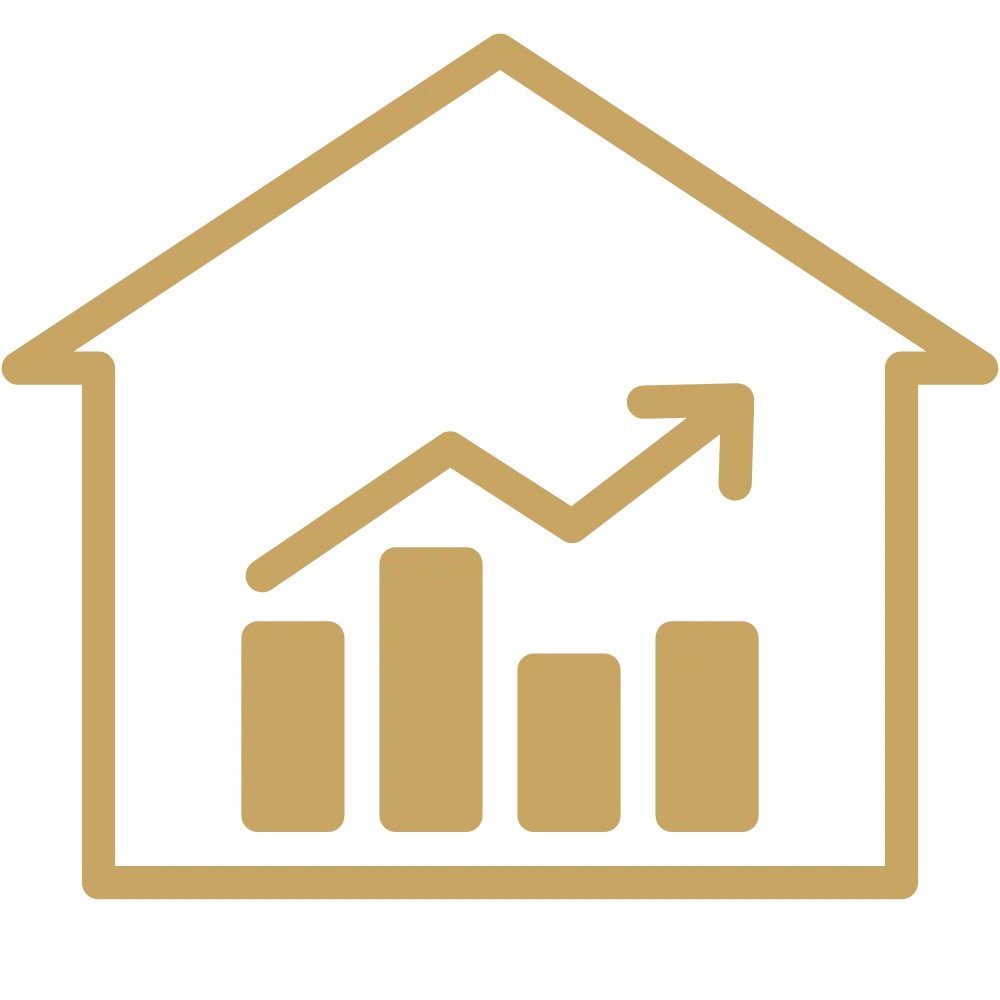 Strategic valuation and financial analysis icon showing property value growth