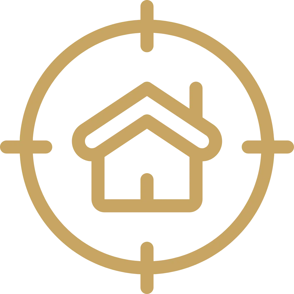 Targeted marketing icon with house inside focus reticle